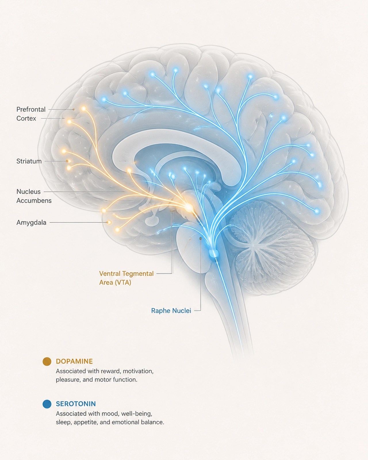 Neural pathways and dopamine flow illustration