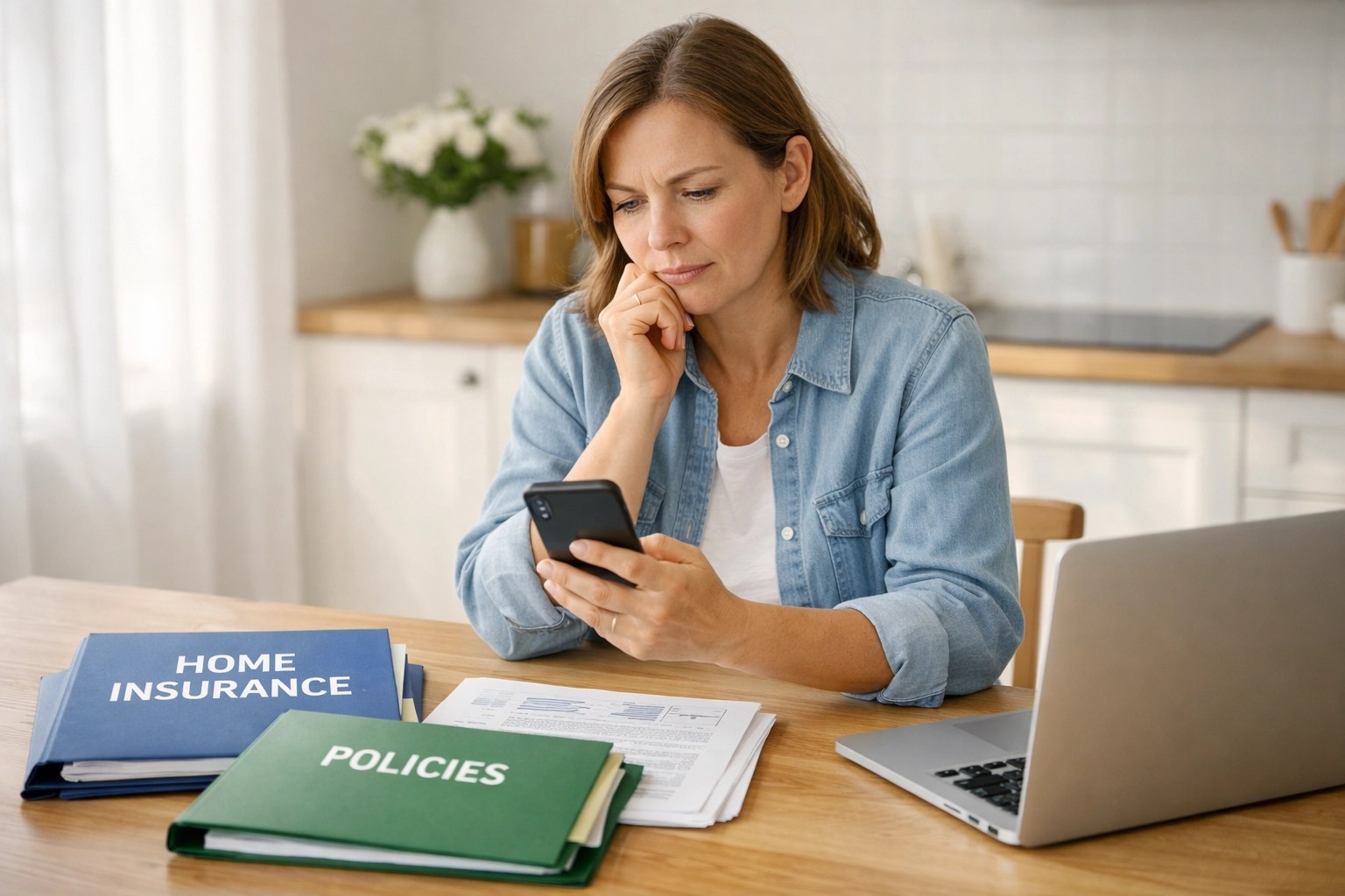 North Georgia homeowner reviewing insurance folders and seeking professional help with a storm claim.