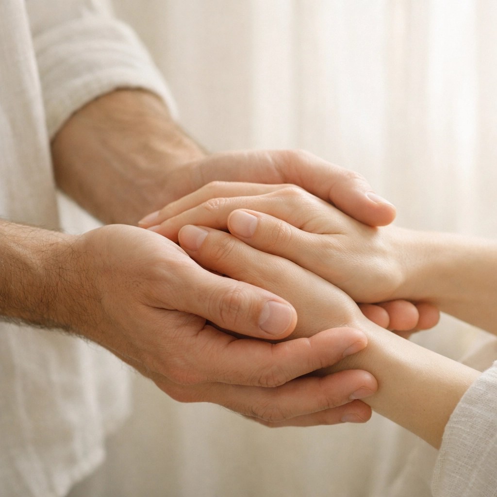 The Biblical Portrait of a Husband 6 Close-up of a husband's hands supporting his wife, illustrating biblical servant leadership.
