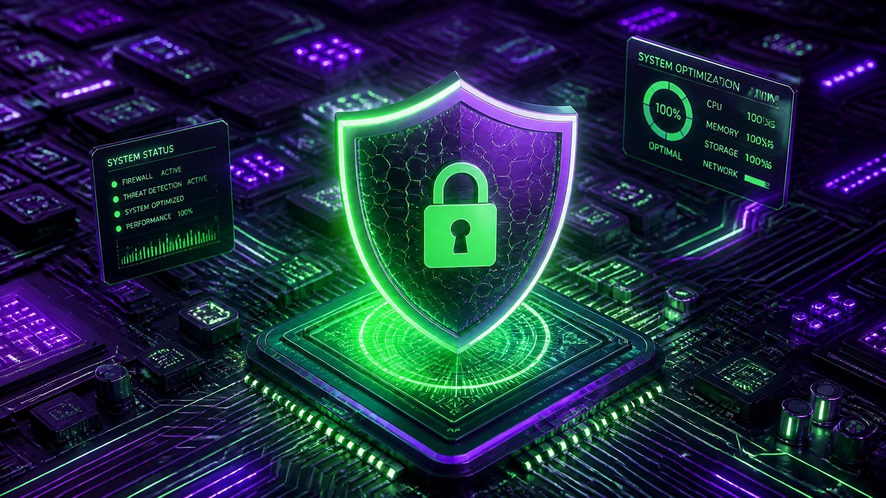 Cybersecurity shield and high-tech circuit board