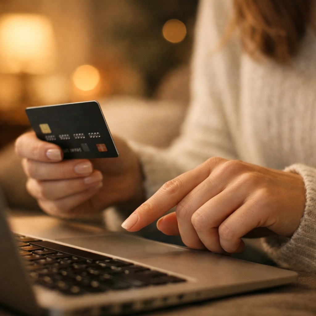 A person pausing before using a credit card, illustrating financial discipline in a debt payoff strategy.