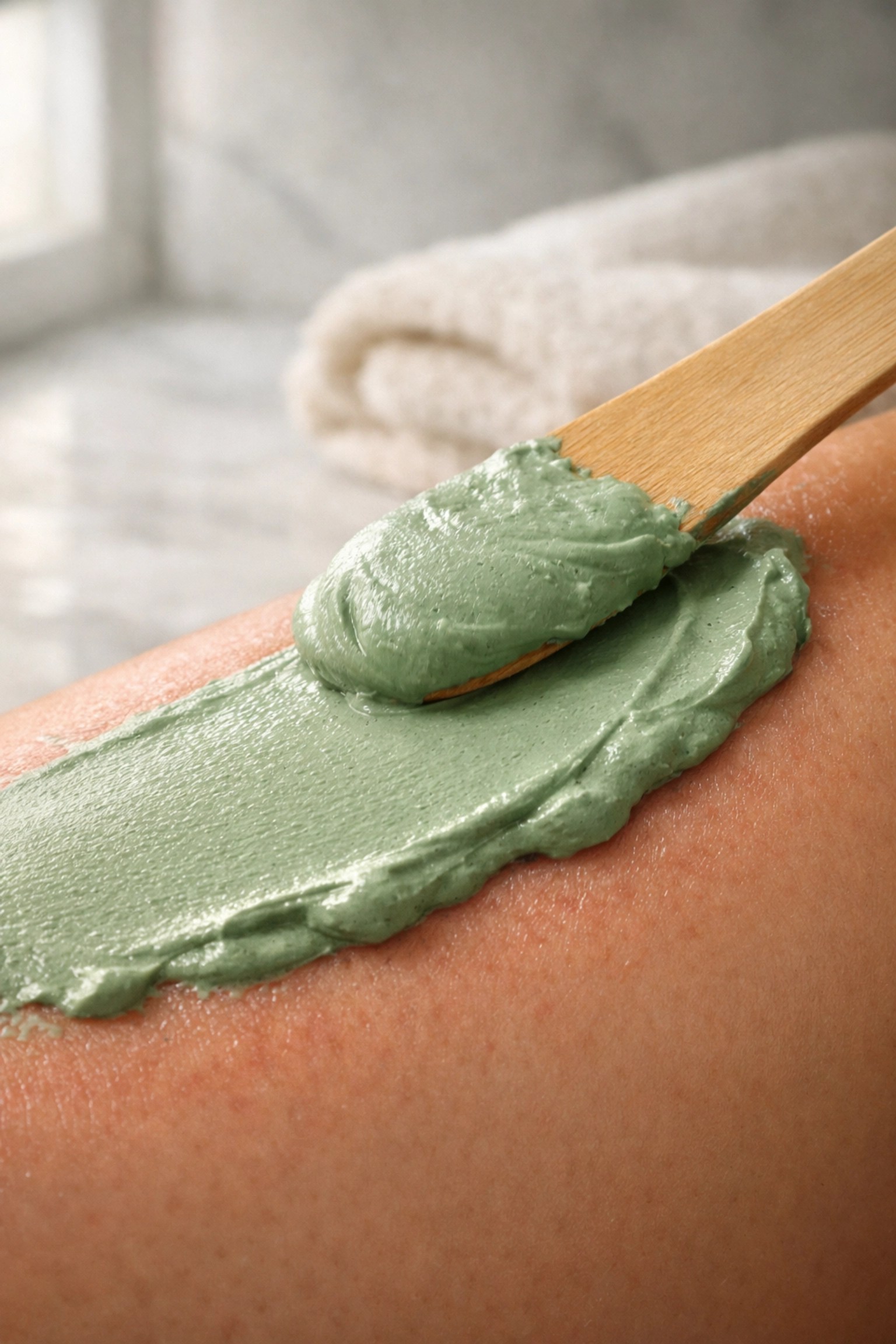 Green mineral clay applied to freshly waxed skin to reduce post-waxing redness and soothe irritation.