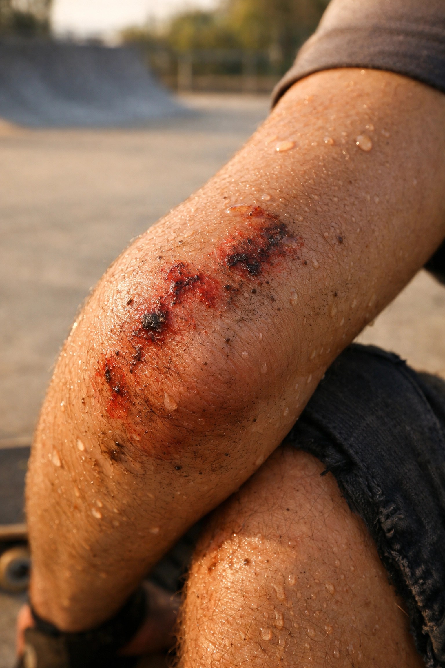 Scraped skin on an athlete's arm, illustrating the need for a natural bodywash to protect the skin barrier during sports recovery.