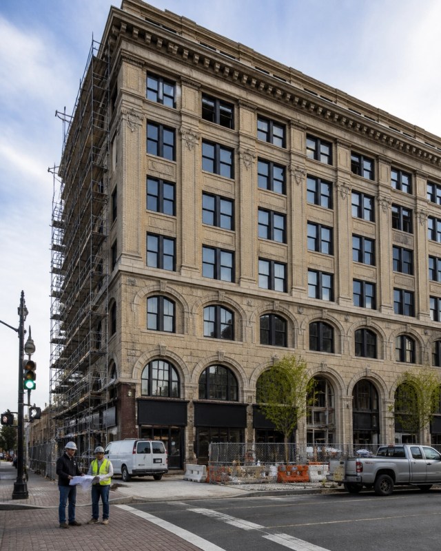 Historic Albany office building undergoing adaptive reuse into apartments and ground-floor commercial space
