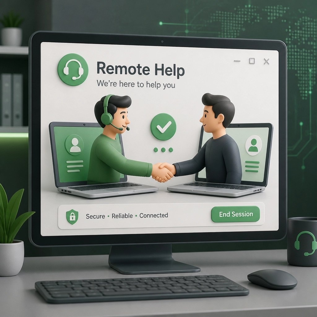 Remote support icon on a 3D digital screen
