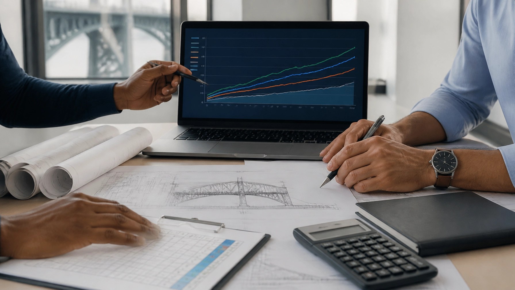 Reserve planning meeting with component inventory, lifecycle drawings, and a 30-year funding model