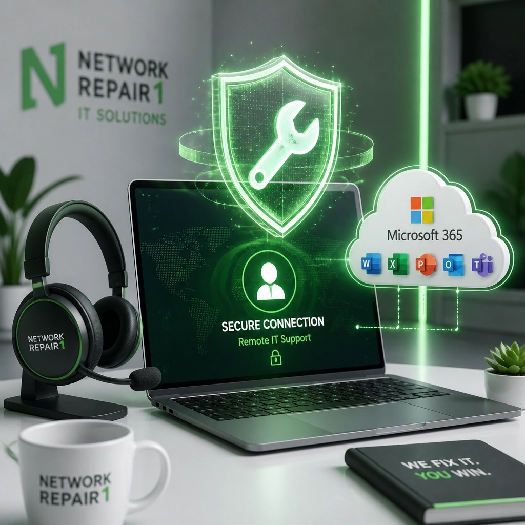 3D illustration representing remote IT support and secure connections