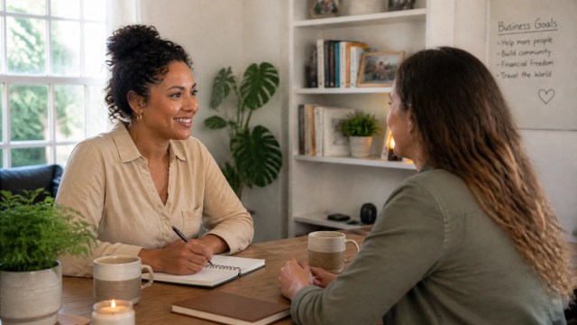 Business owner meeting with a client face-to-face in a welcoming office