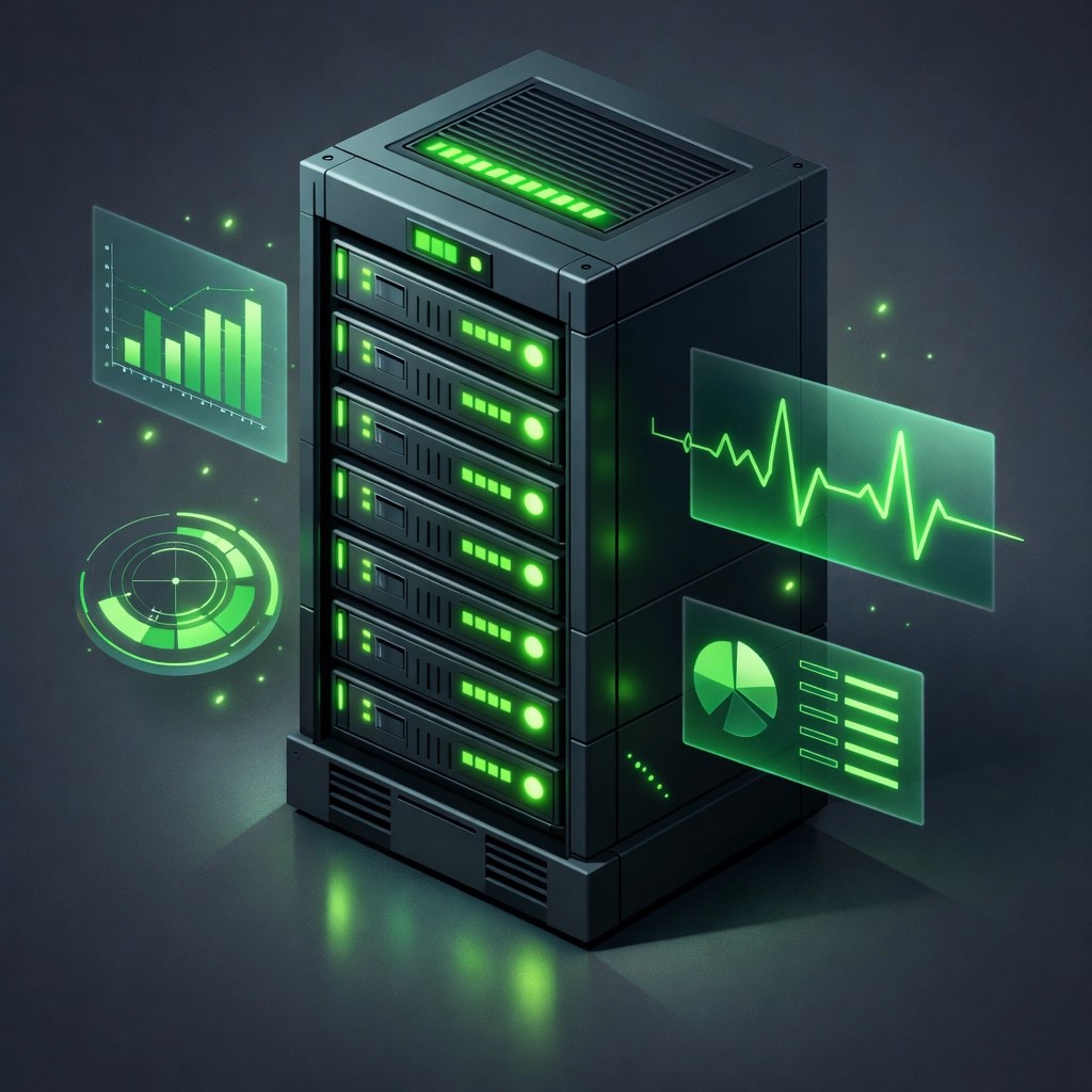Proactive IT monitoring of a network server rack to ensure small business uptime and hardware health.
