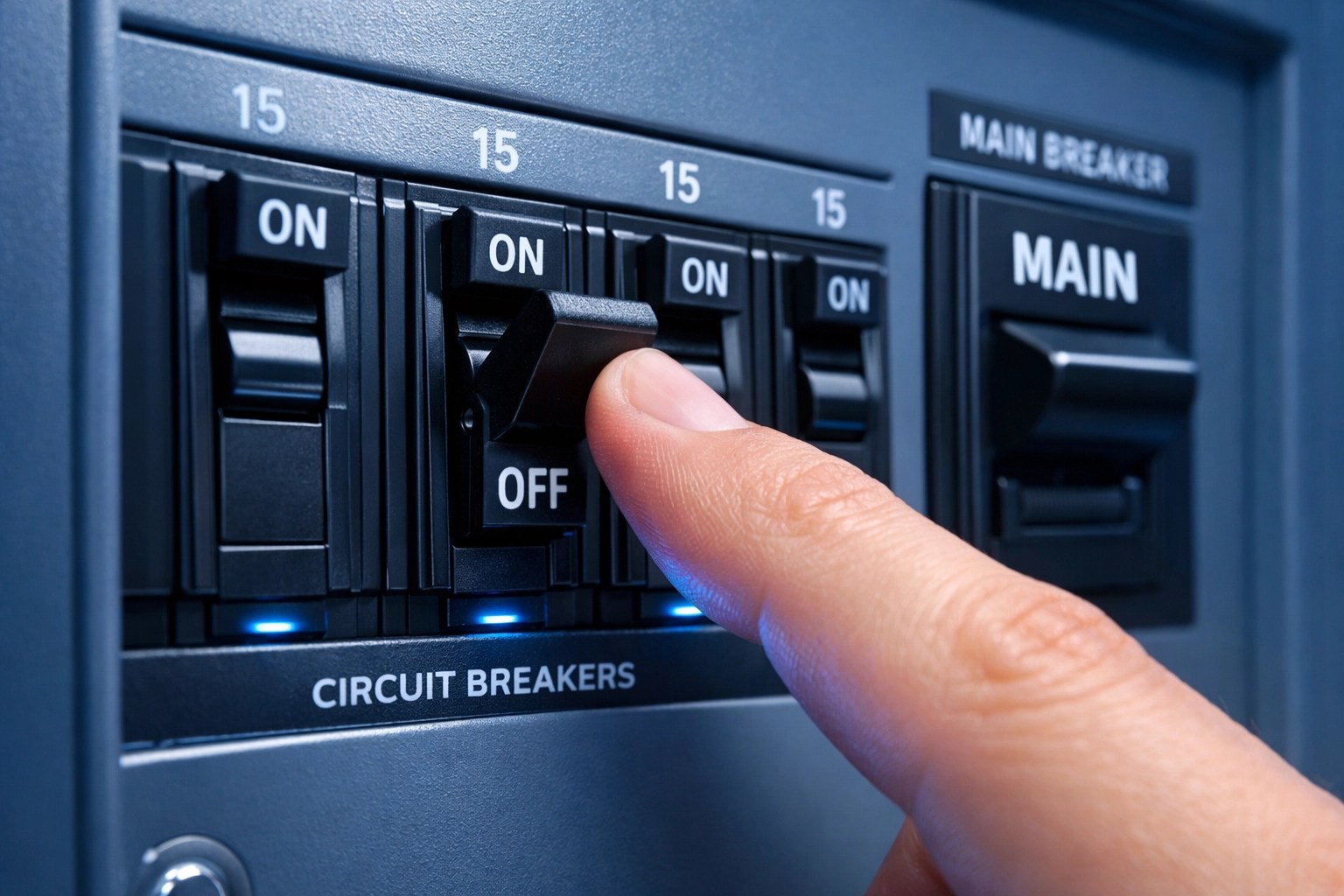 Disjoncteur électrique mis à l'arrêt pour prévenir les risques lors d'un dégât d'eau.