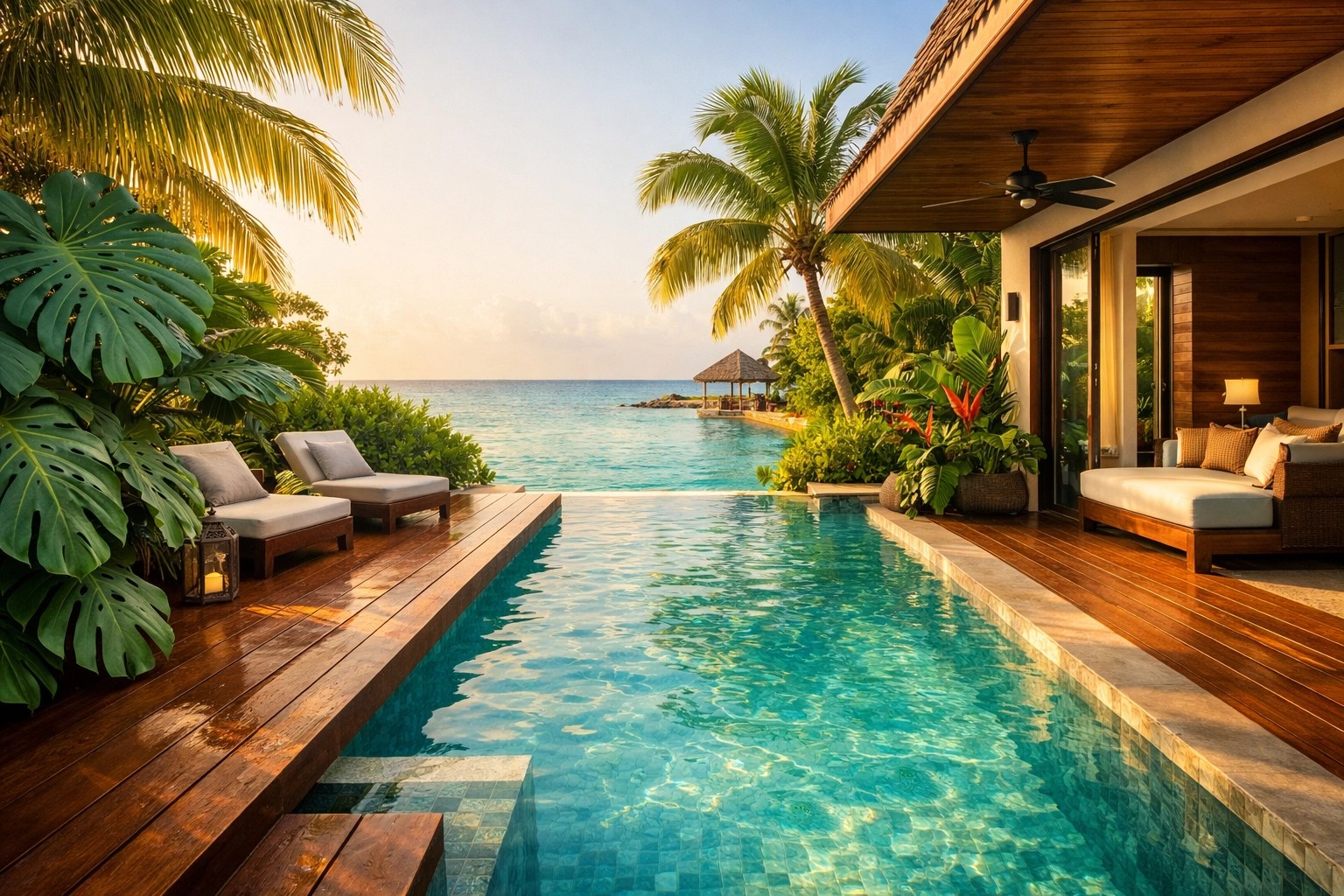 Luxury Jamaica resort swim-up suite with private pool access and ocean views during shoulder season.