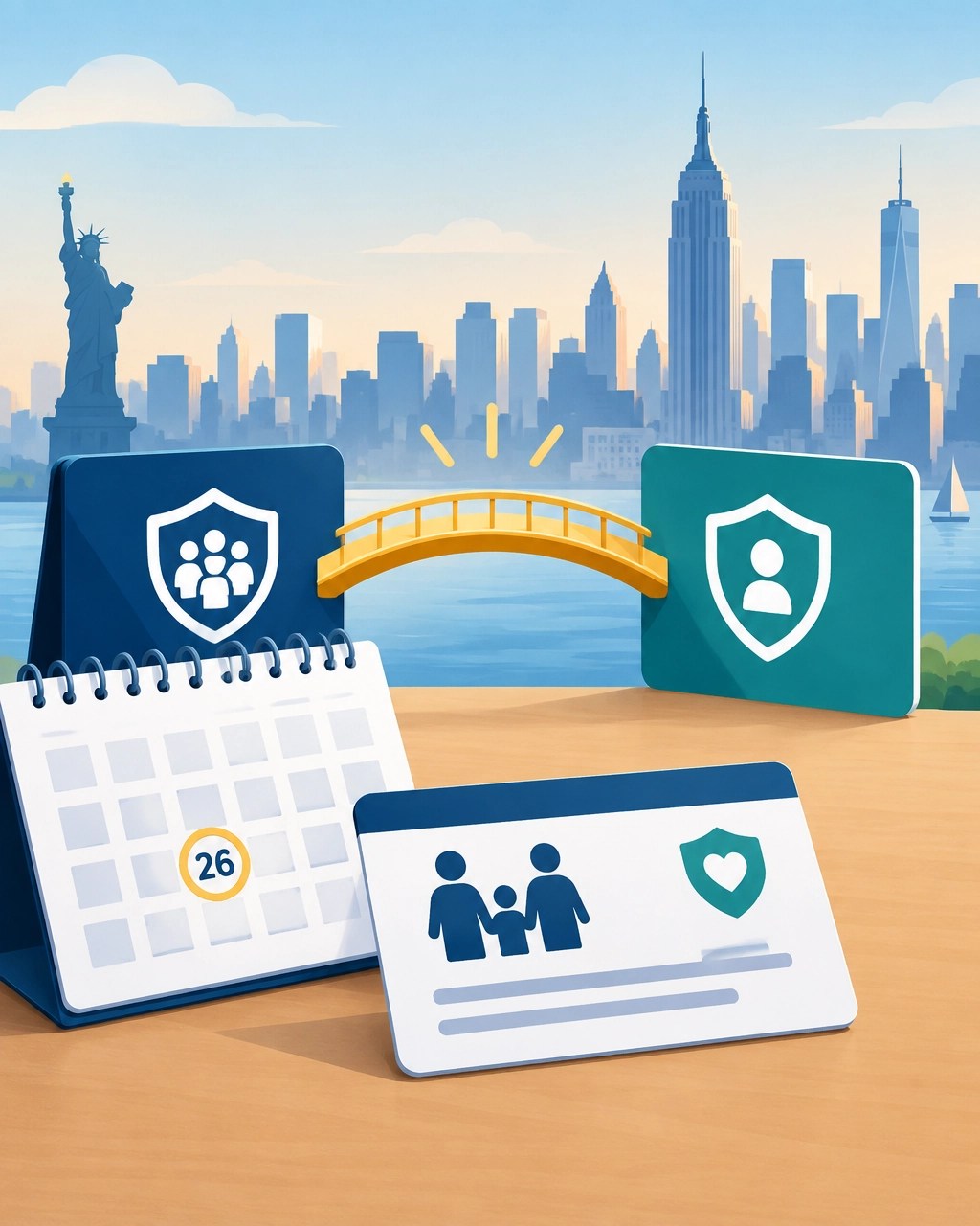 Calendar and insurance card symbolizing a smooth transition between health plans