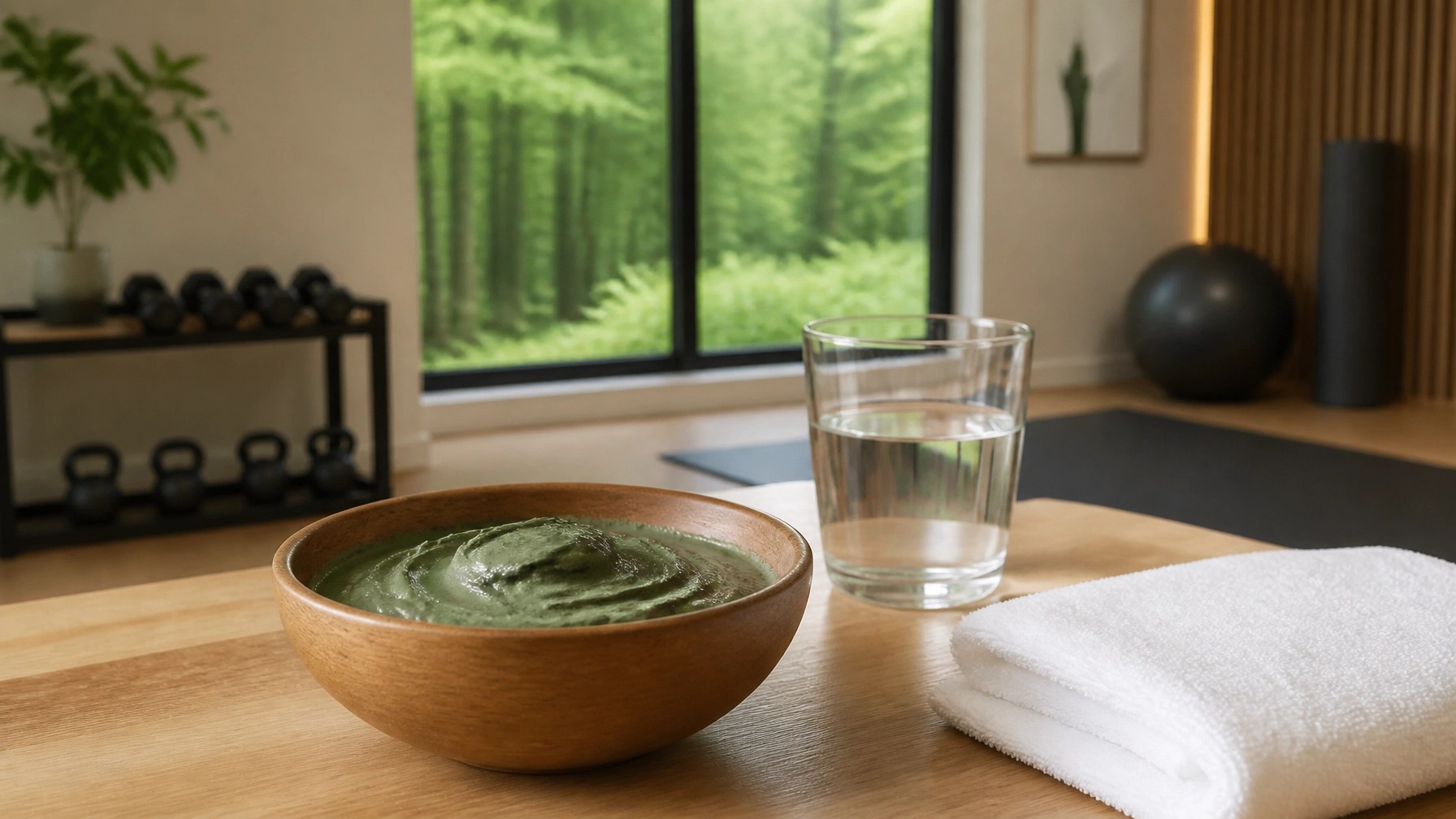 Wellness space with clay bowl and water