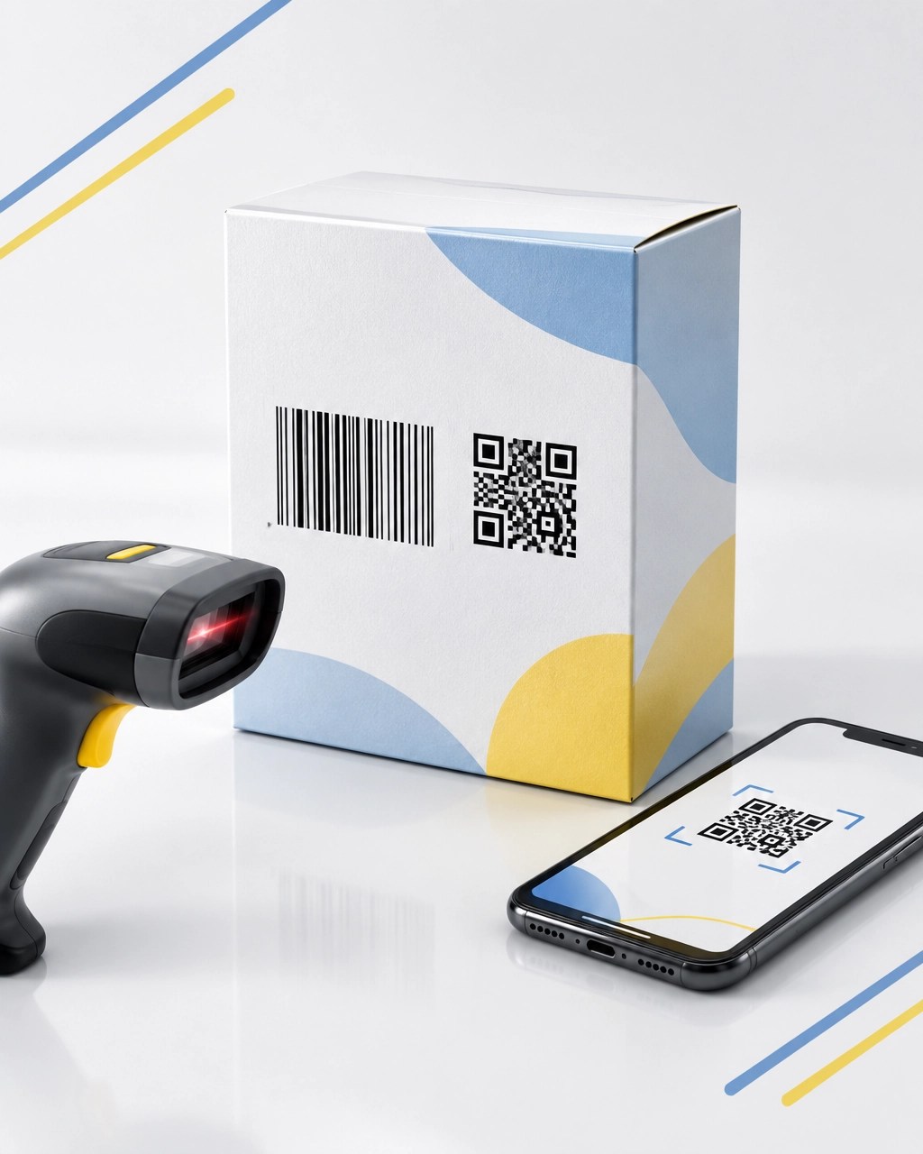 A product package displaying both a traditional linear barcode and a modern 2D code during the transition period