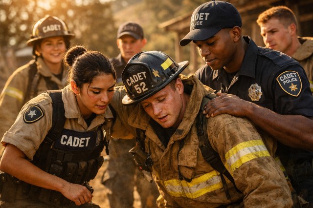 Law enforcement and firefighting cadets in training supported by Noah's Army Foundation scholarships