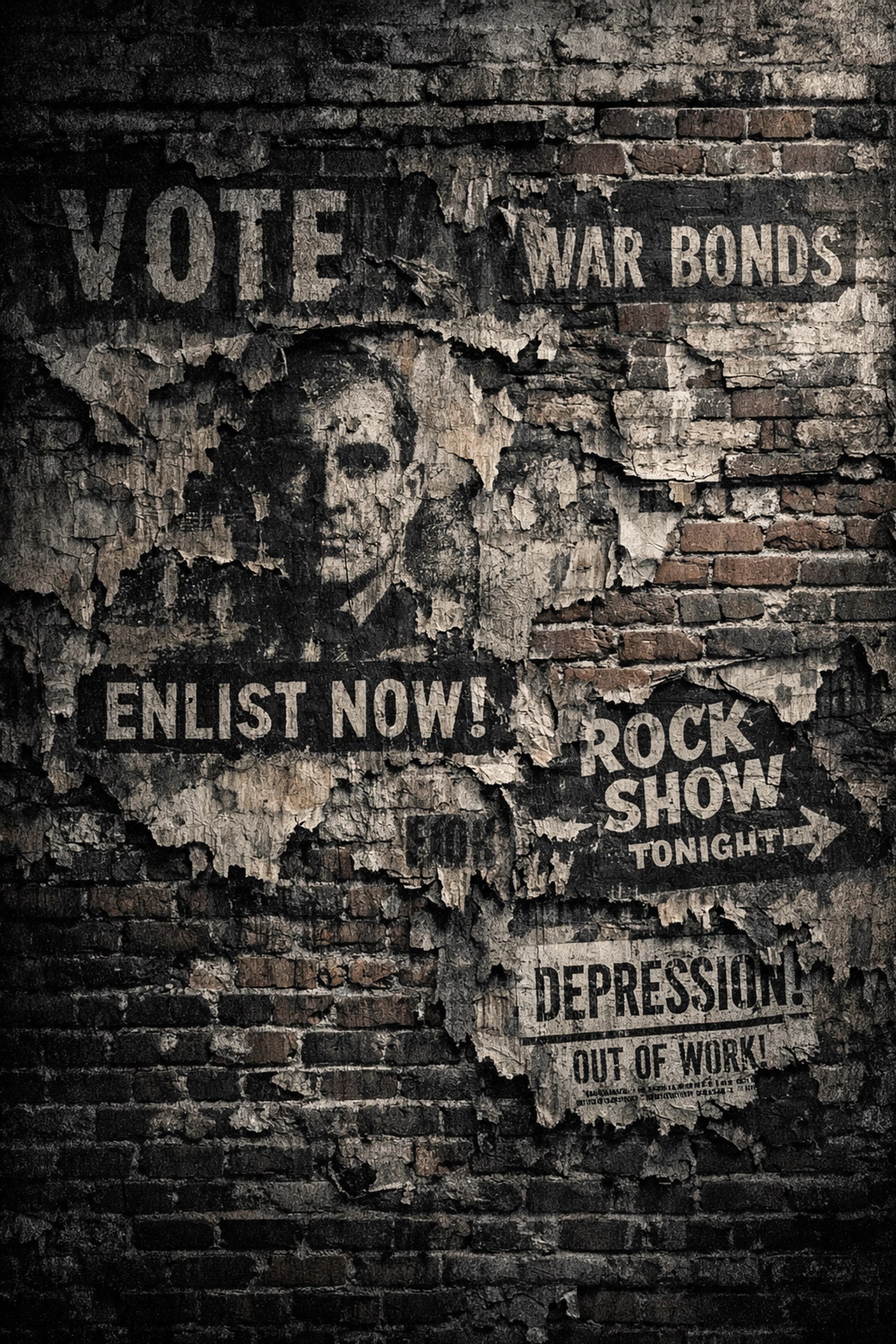Weathered brick wall with peeling layers revealing hidden history of racism in America