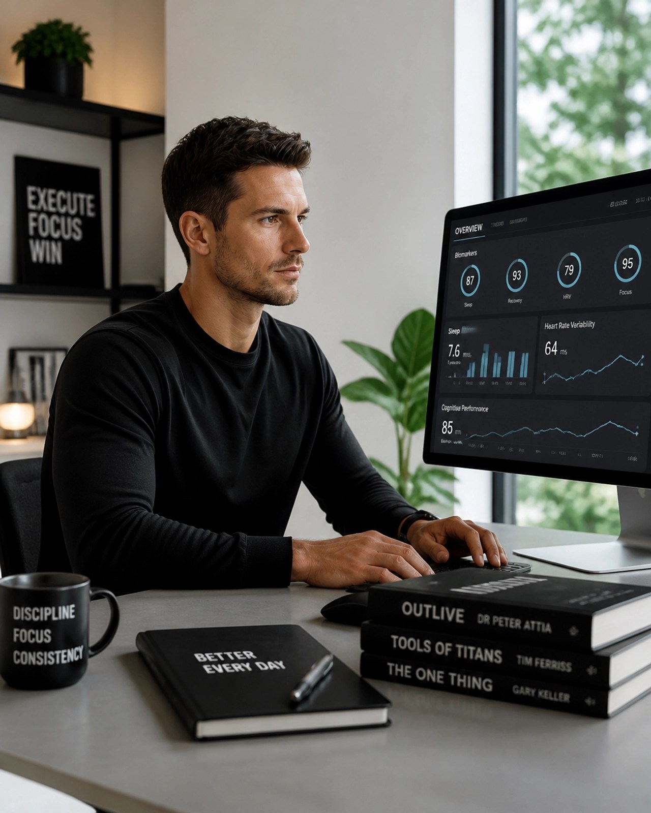 High-performance individual focusing in a sleek modern office