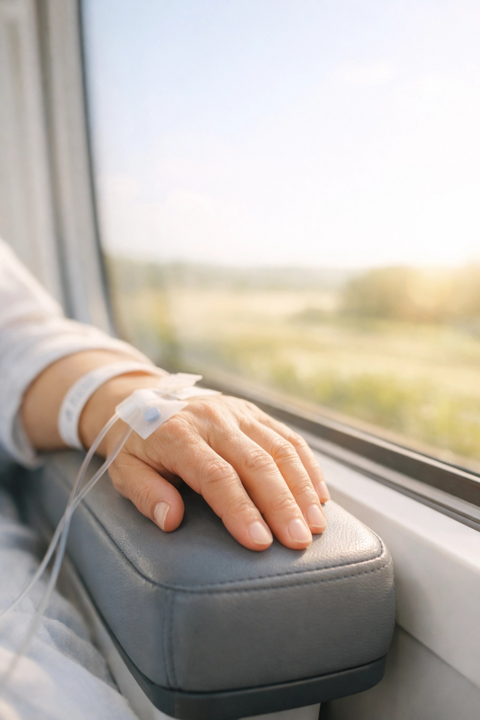 Close-up of a relaxed patient during a comfortable and reliable medical transport ride.