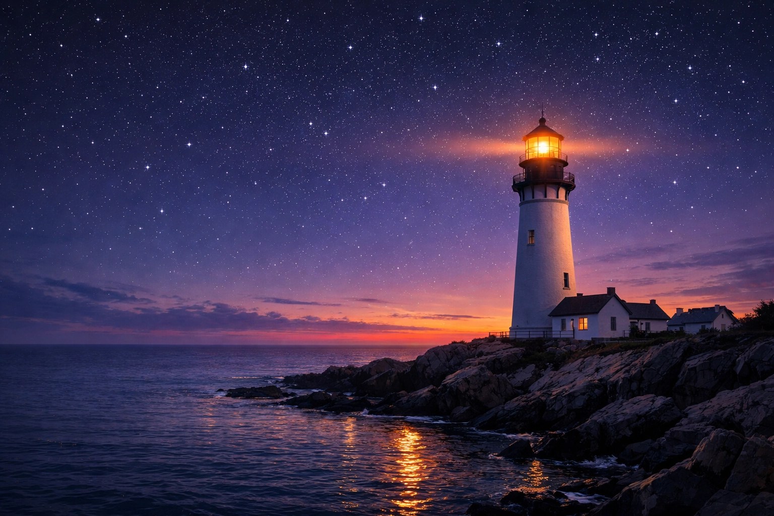 A lighthouse at twilight symbolizing the reliable guidance and senior services across the East Coast.