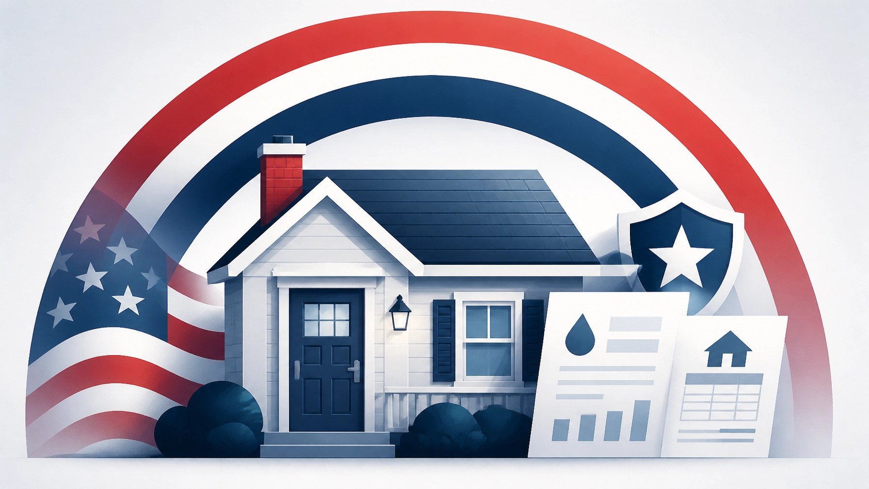 A quiet older home surrounded by simple symbols of repairs, utilities, and rising housing expenses