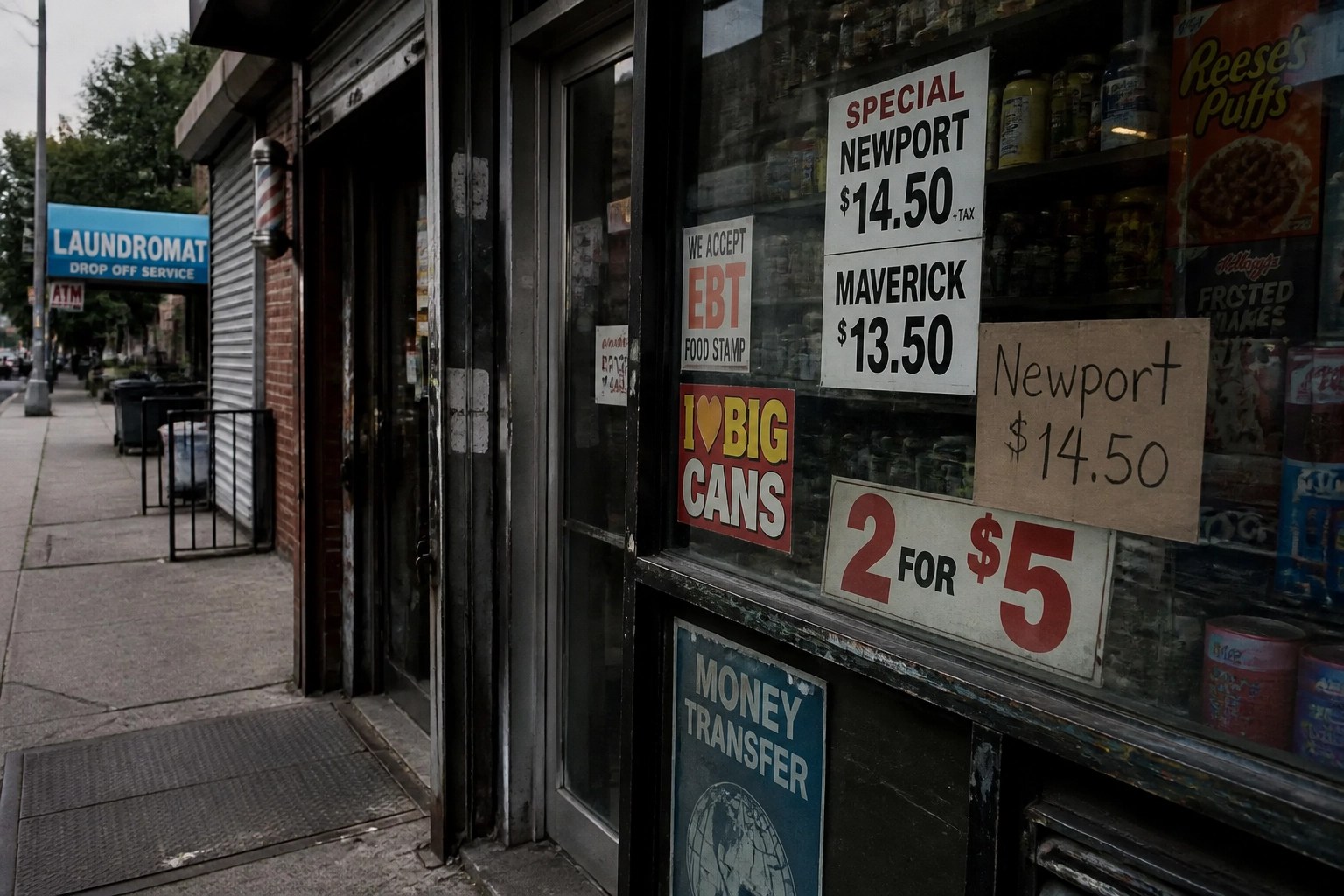 A gritty city storefront and cracked pavement reflecting the pressure of getting by day to day.