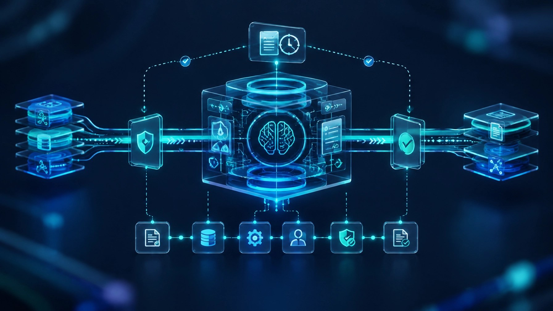 Abstract governance structure with audit trails, control gates and explainable AI pathways