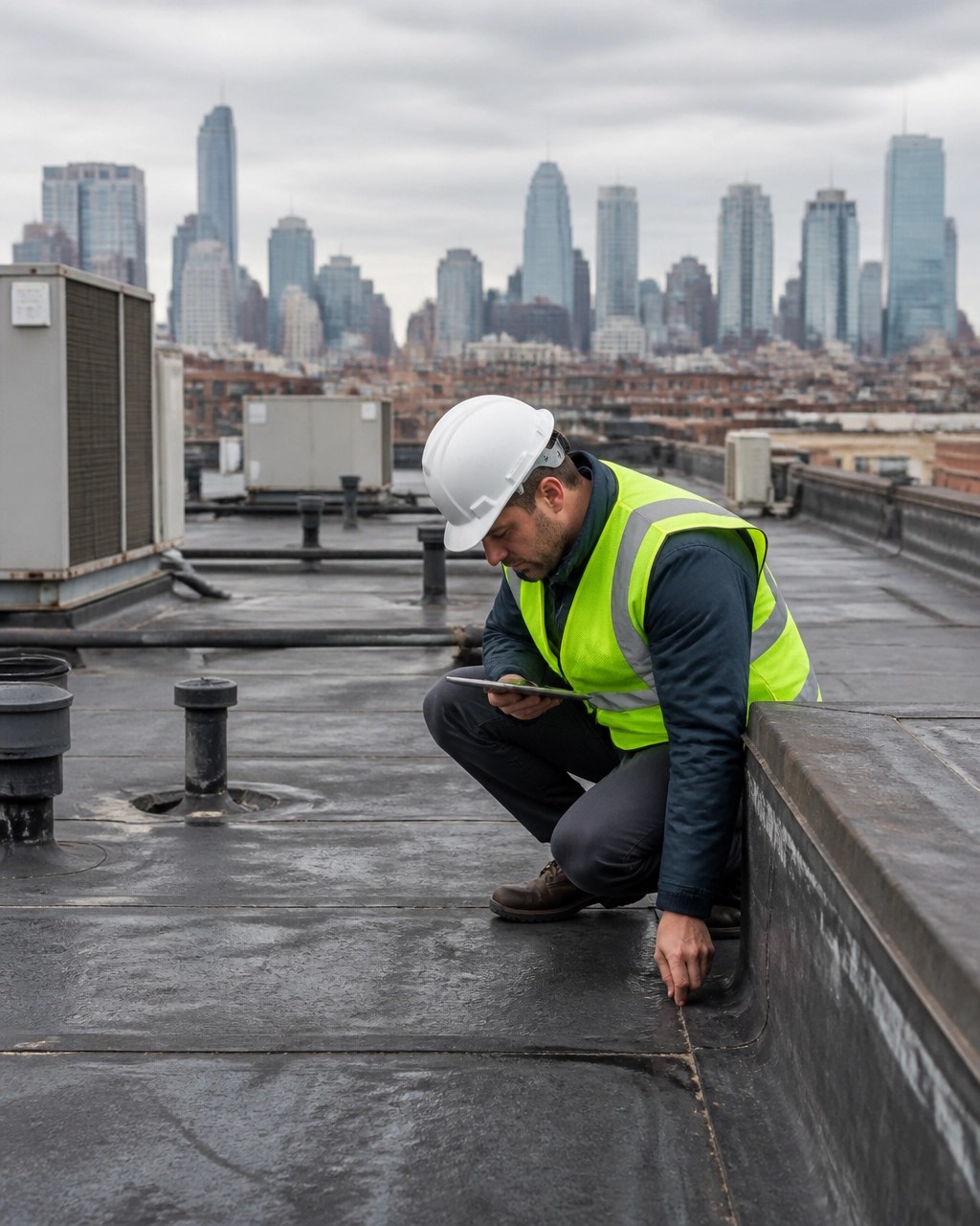 AI-generated rooftop inspection of a commercial property in Hudson County, New Jersey