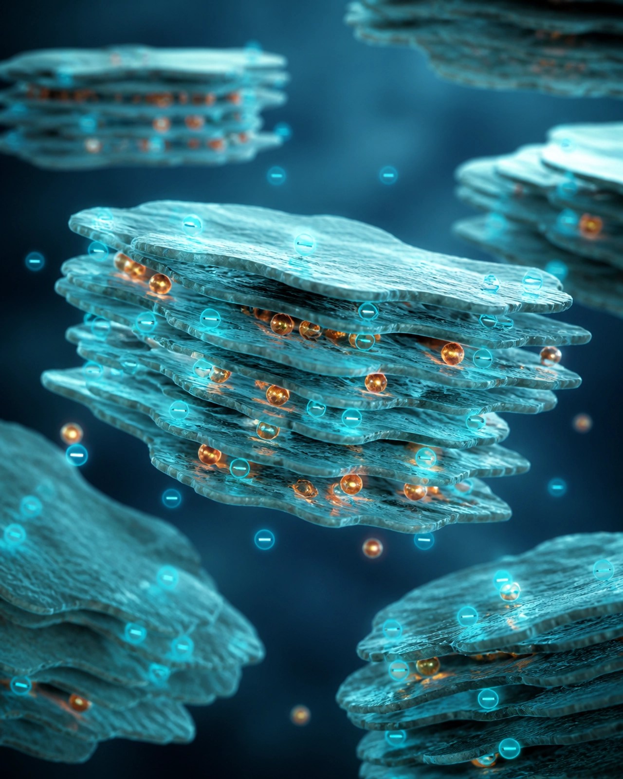 Abstract 3D visualization of clay particles trapping toxins