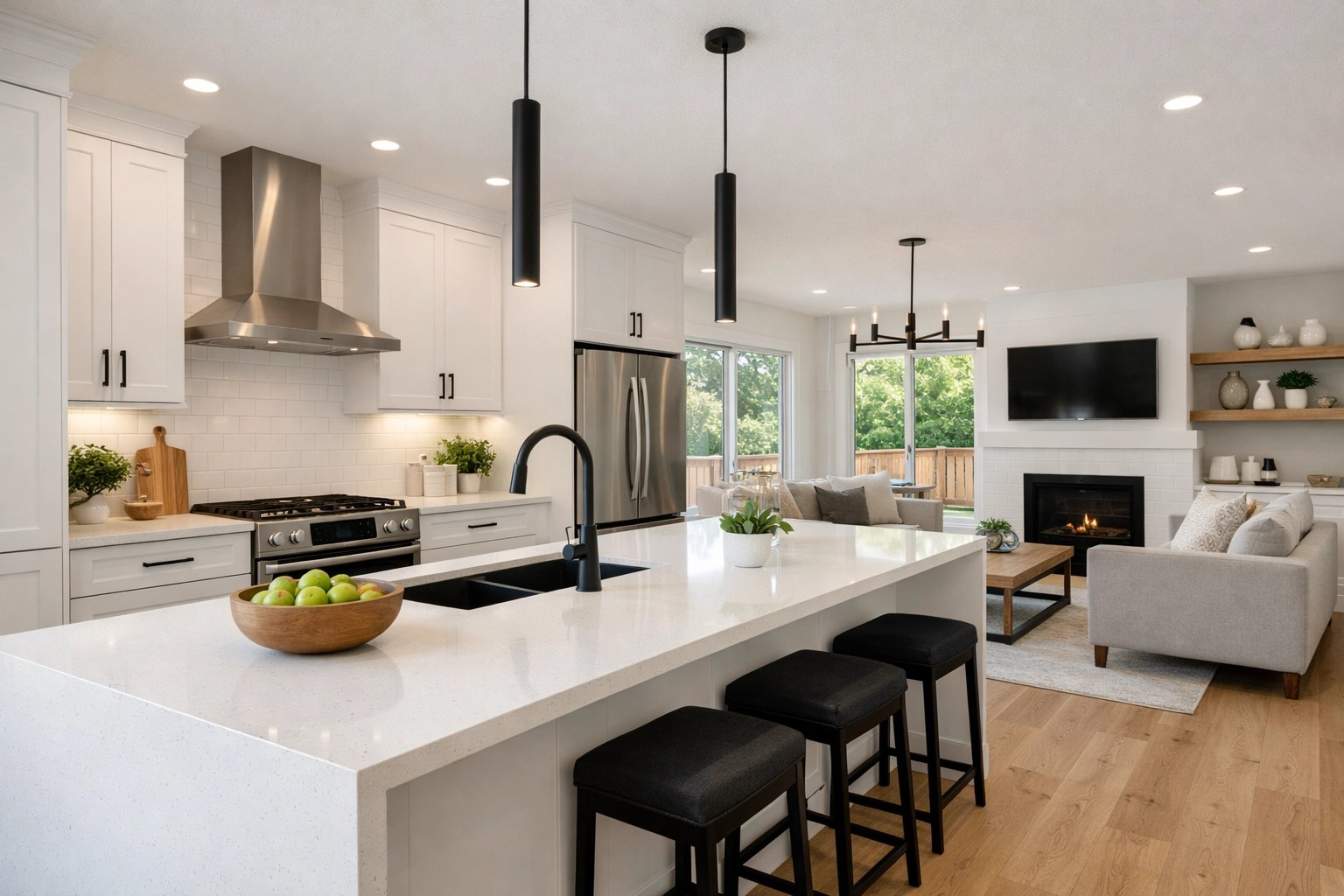Interior of a renovated home with a modern kitchen for sale in Middle River, MD.