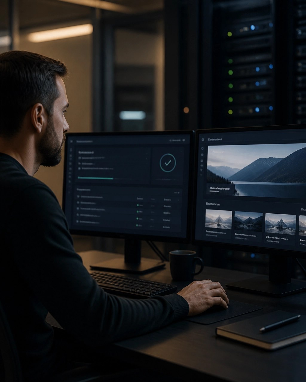 Technical operator verifying a restored website in an isolated recovery environment