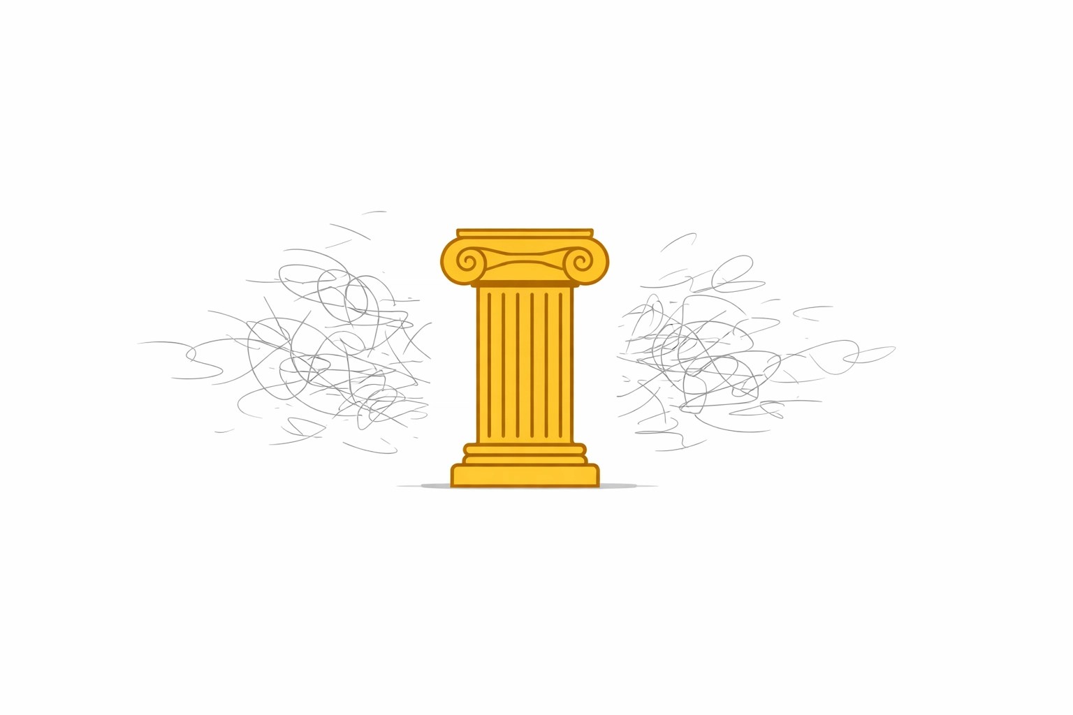 Yellow pillar illustration symbolizing a solid business foundation and stability amidst industry noise.