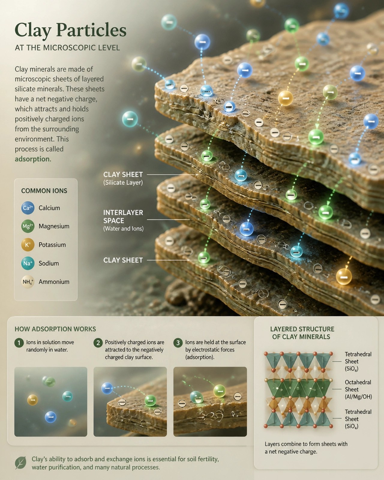 Microscopic visualization of clay particles attracting ions through adsorption