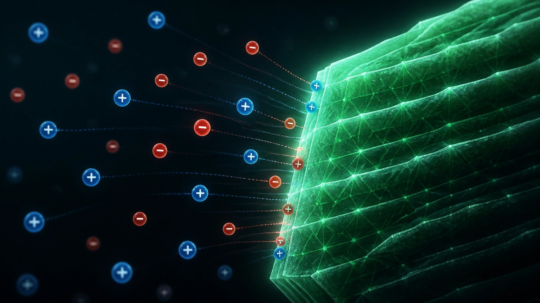 Conceptual graphic of negative clay particles attracting positive toxins