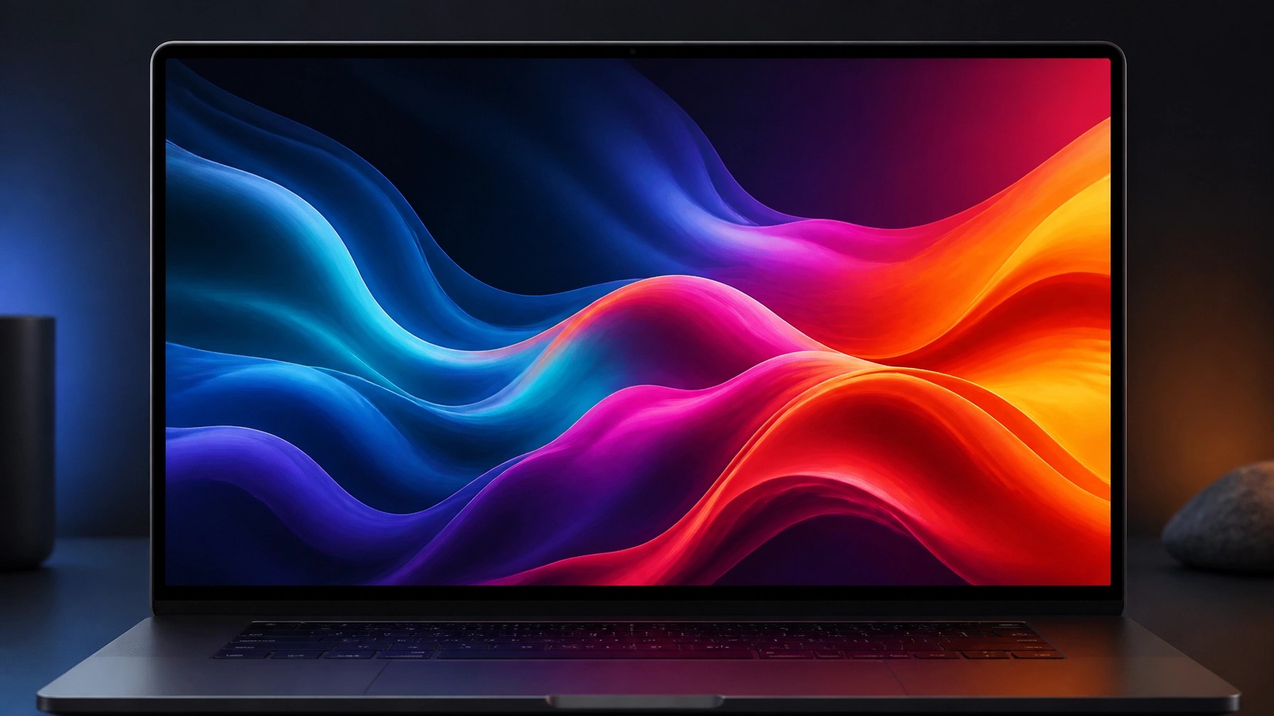 AI illustration close-up of a premium laptop OLED display showing vivid color and sharp detail