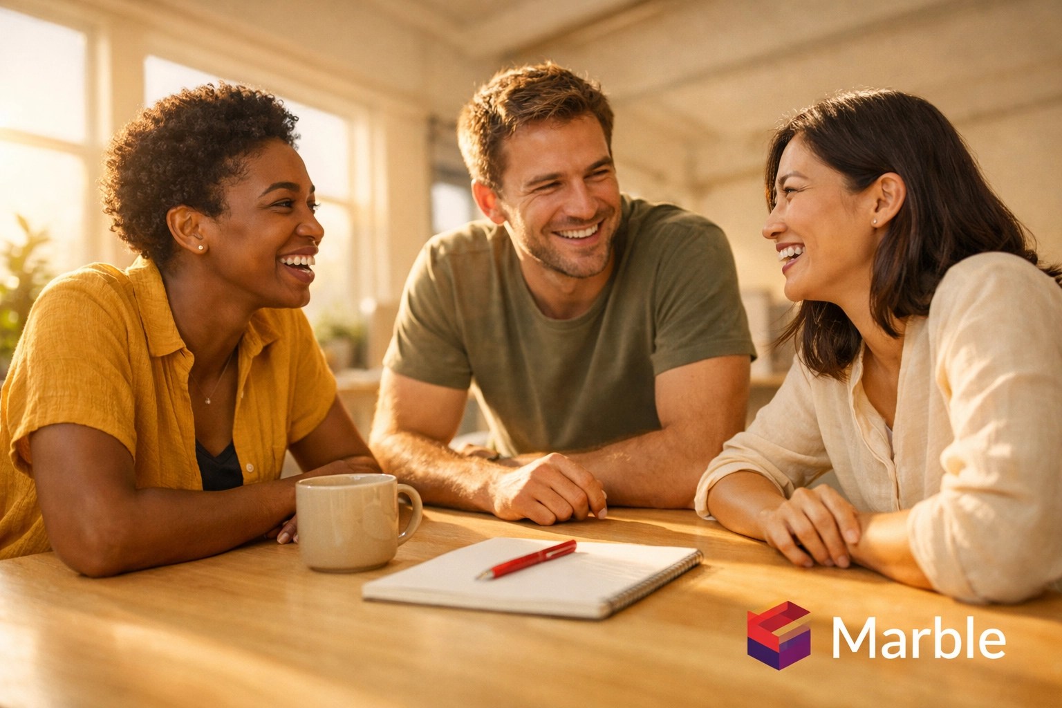 A collaborative team in a bright office reflecting healthy engagement and effective operations management.