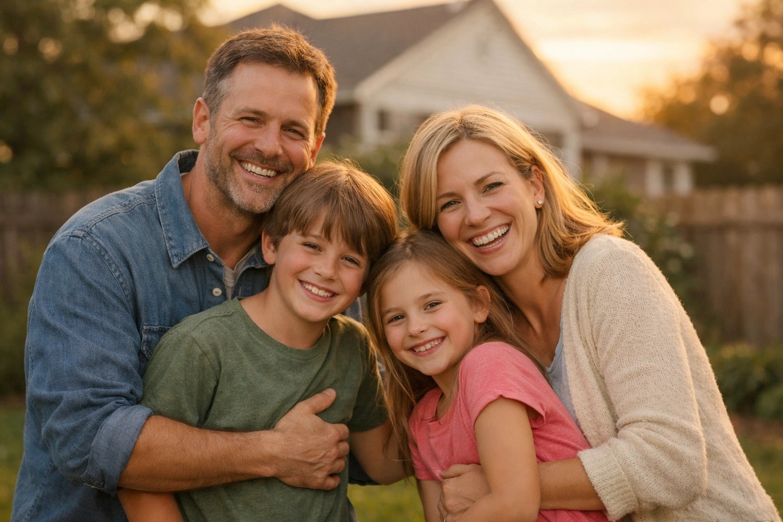 Family of four at home representing life insurance coverage for mortgage and lifestyle protection