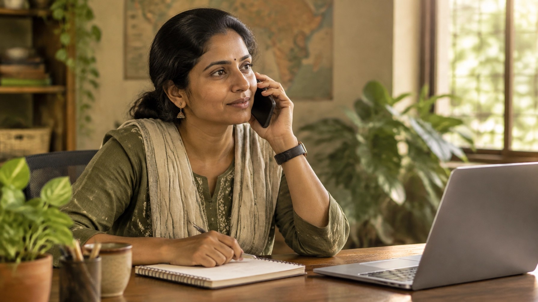 An NGO team member making a thoughtful donor call