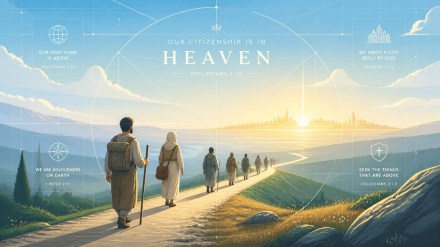 Serene vector illustration of pilgrims walking toward a golden horizon