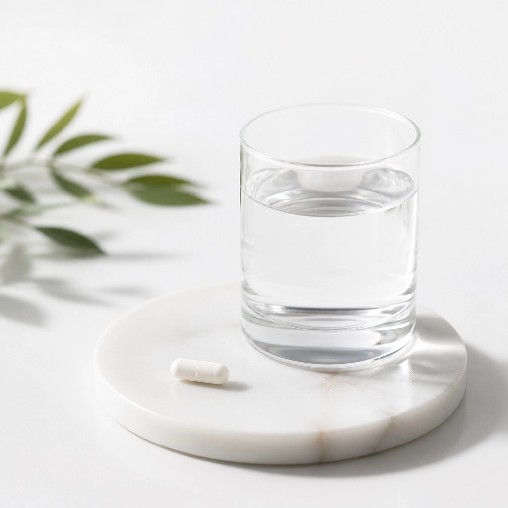 Minimalist photo of water and a capsule