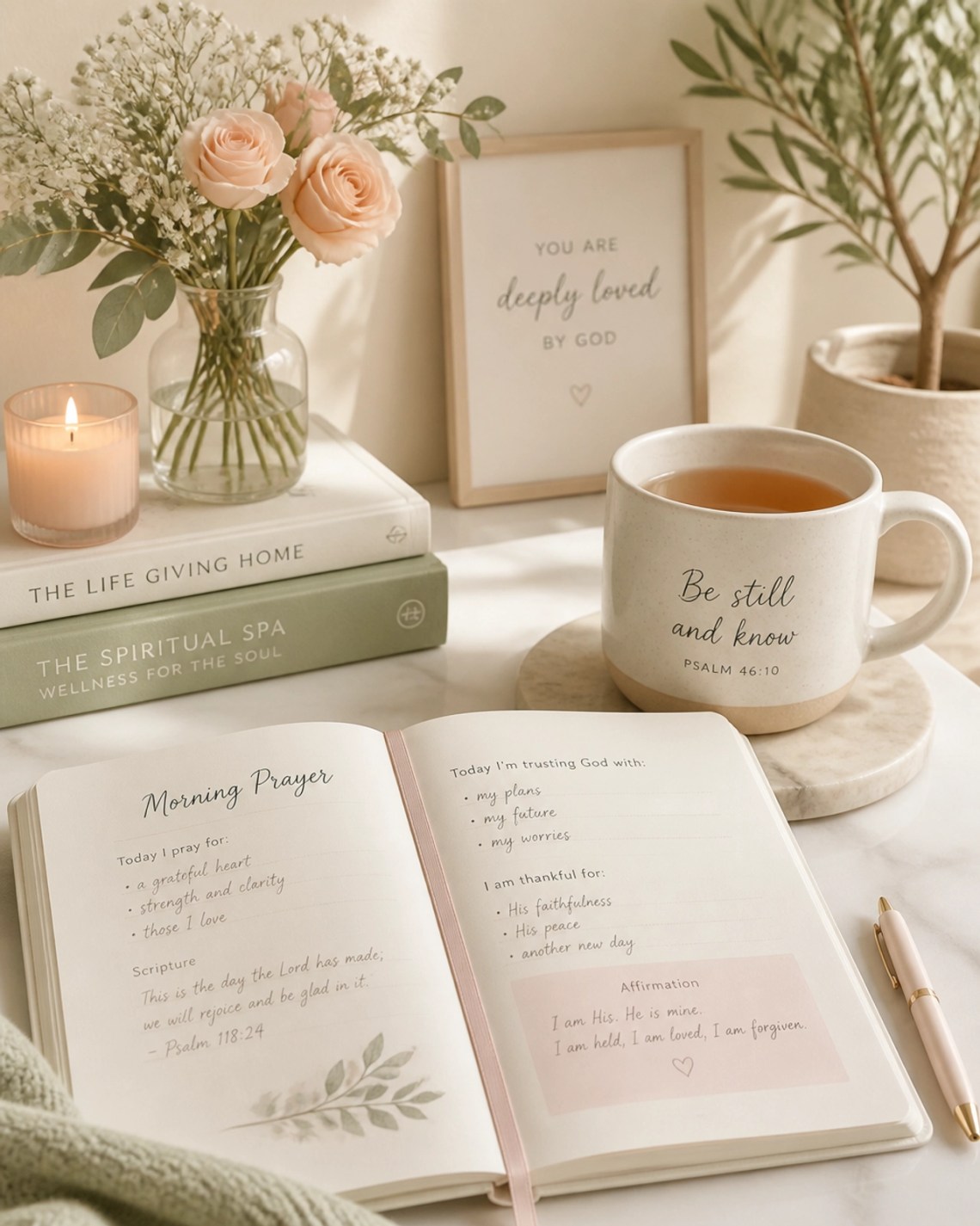 Let Them: Setting Grace-Let Me: Setting Grace-Filled Boundaries and Releasing Other People's Choices 5 A peaceful morning corner with a ceramic cup of tea and an open prayer journal