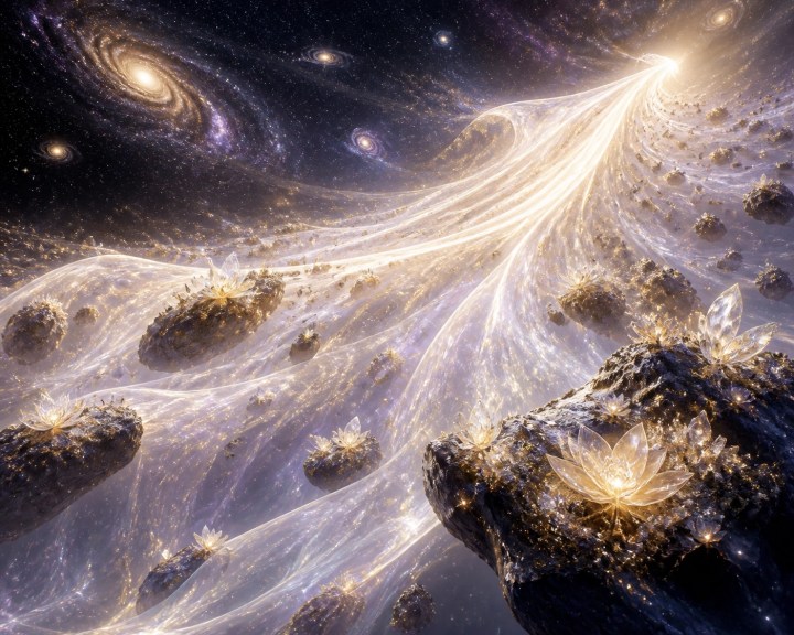 A massive wave of golden energy from the Morphin Grid purifying the galaxy, representing Zordon's Z-Wave.