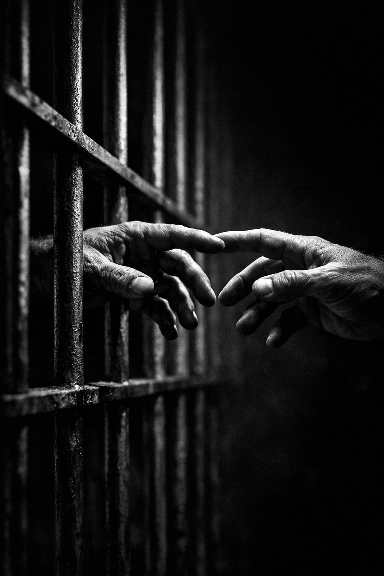 Two hands reaching through prison bars symbolizing how white supremacy imprisons everyone