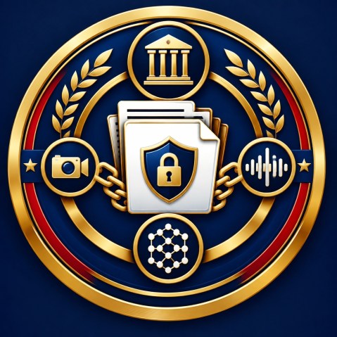 Secure evidence dossier with metadata, chain-of-custody, and courtroom documentation motifs