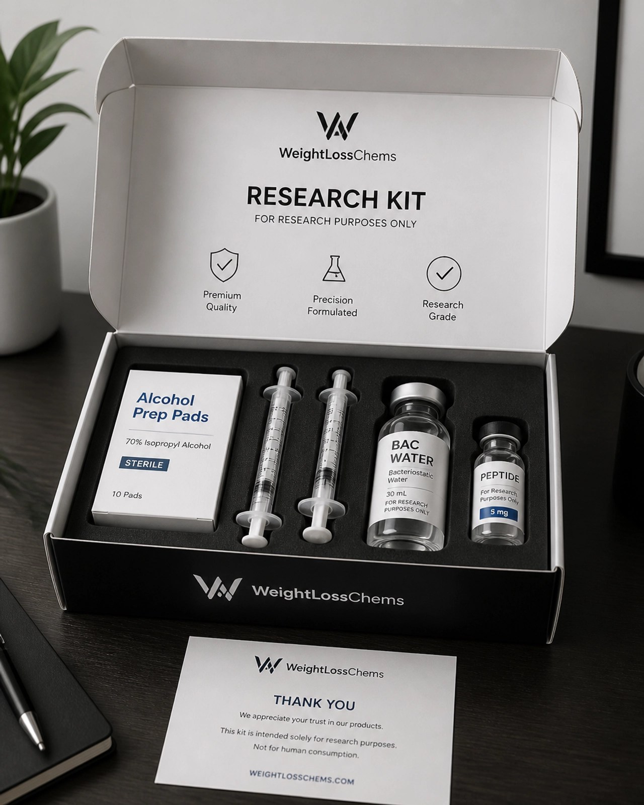 A premium Research Kit box with sterile supplies