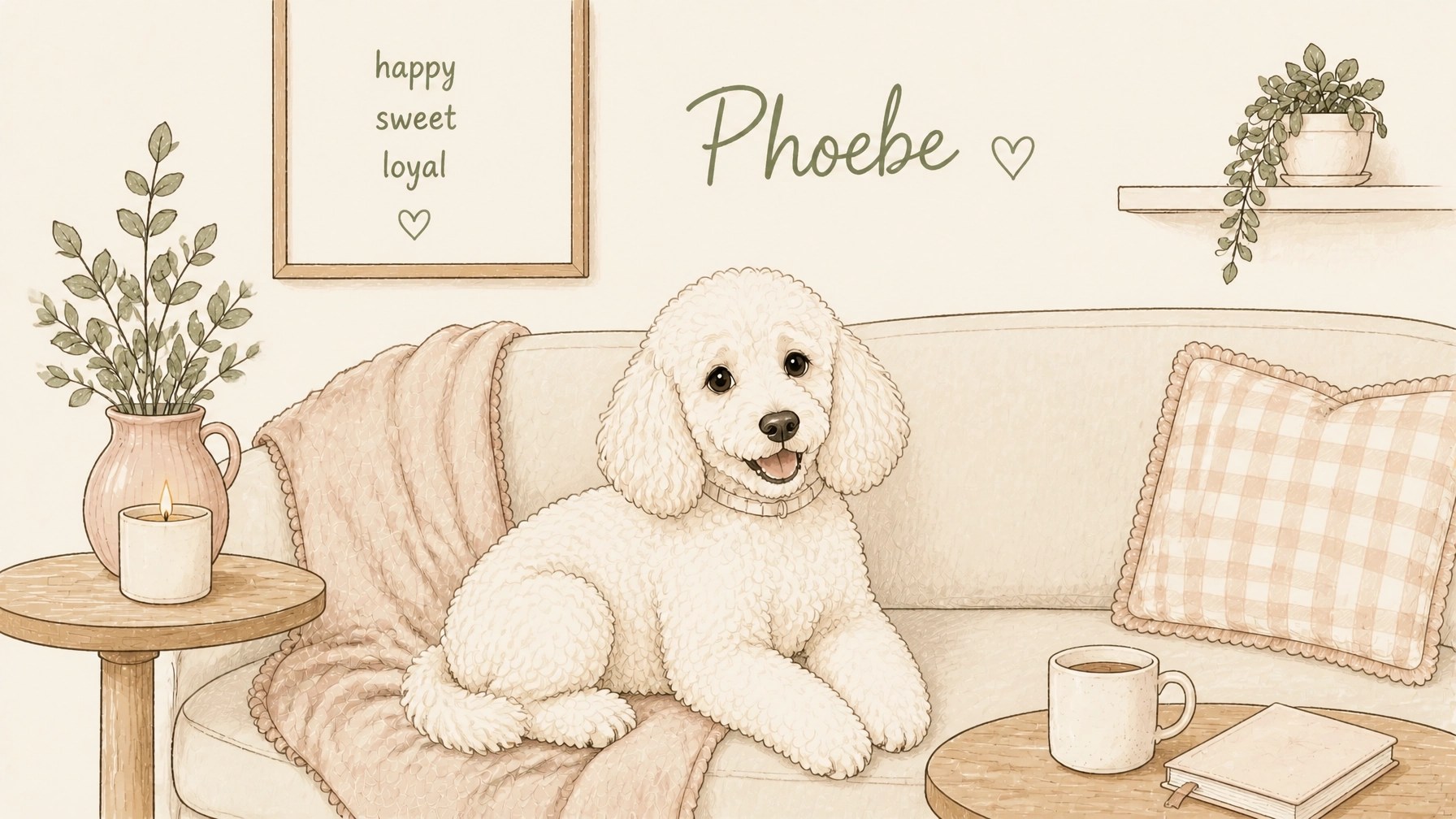 Phoebe the white poodle looking gentle and sweet
