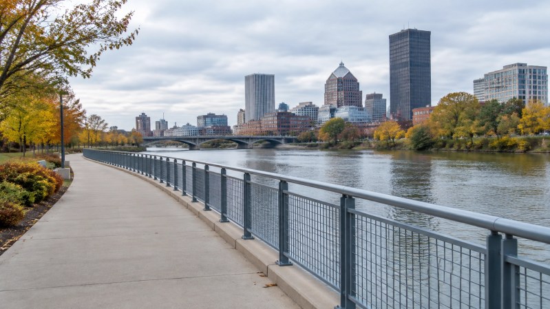 Riverfront walkway beside the Genesee in downtown Rochester