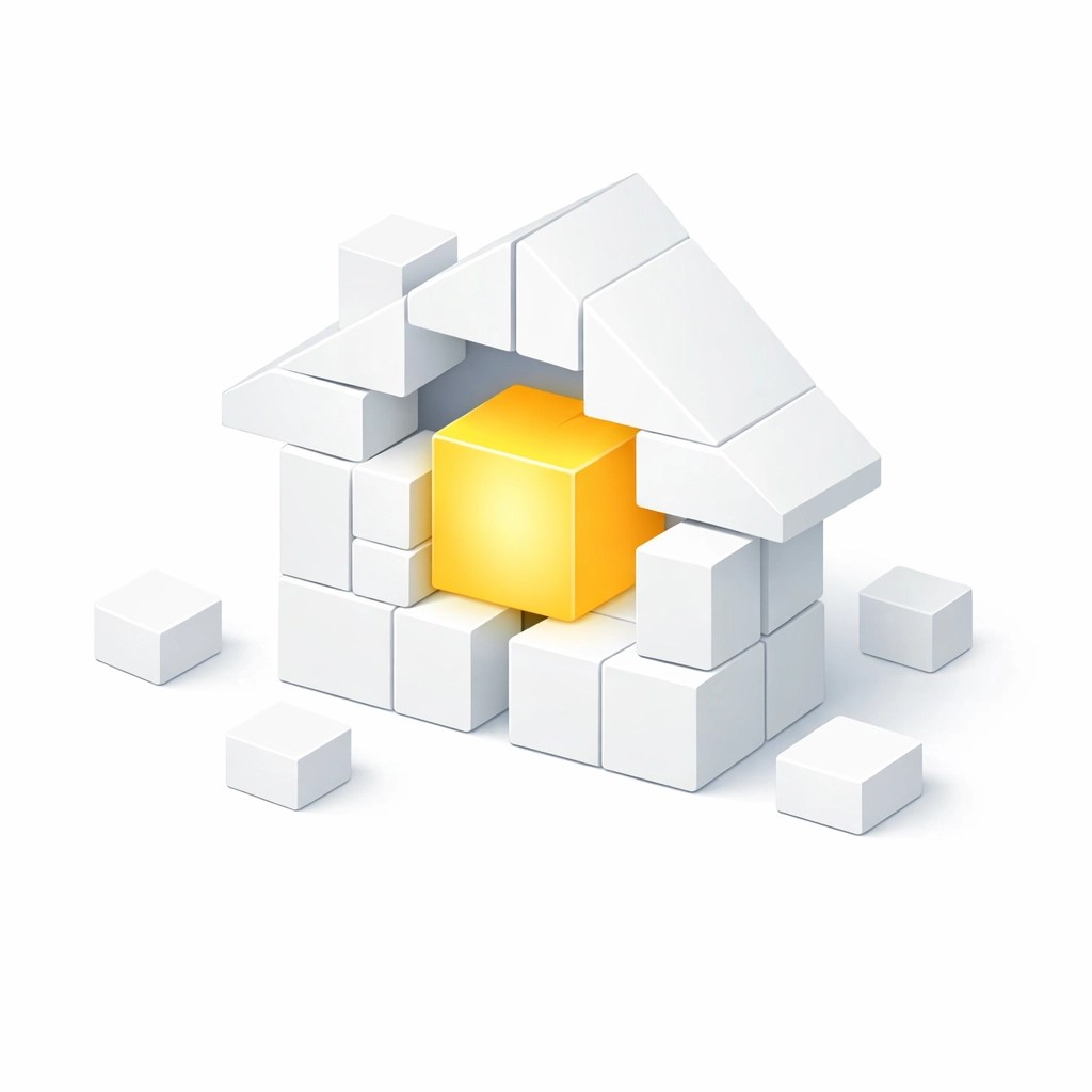 Isometric house structure illustration highlighting equity and value in property investment.