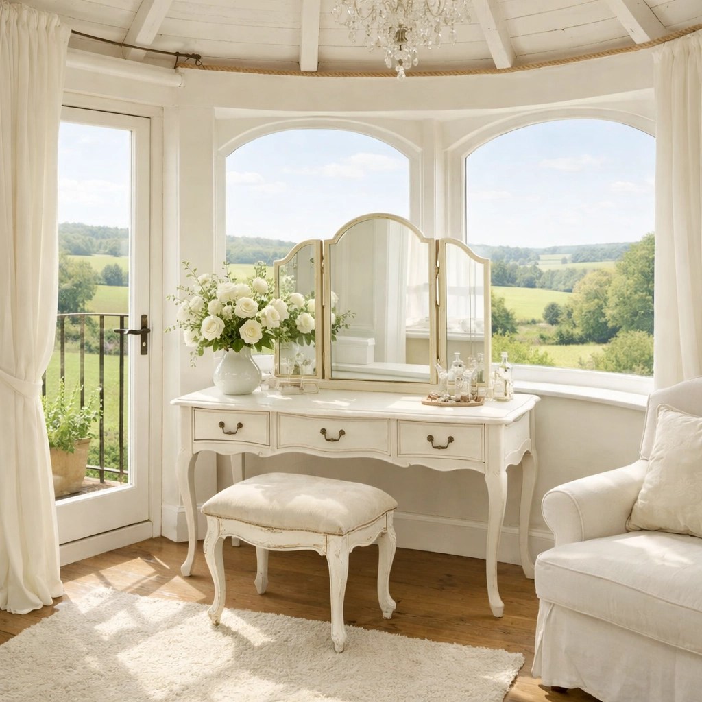 Bright getting-ready room in Kent oast house with natural light for wedding day preparations