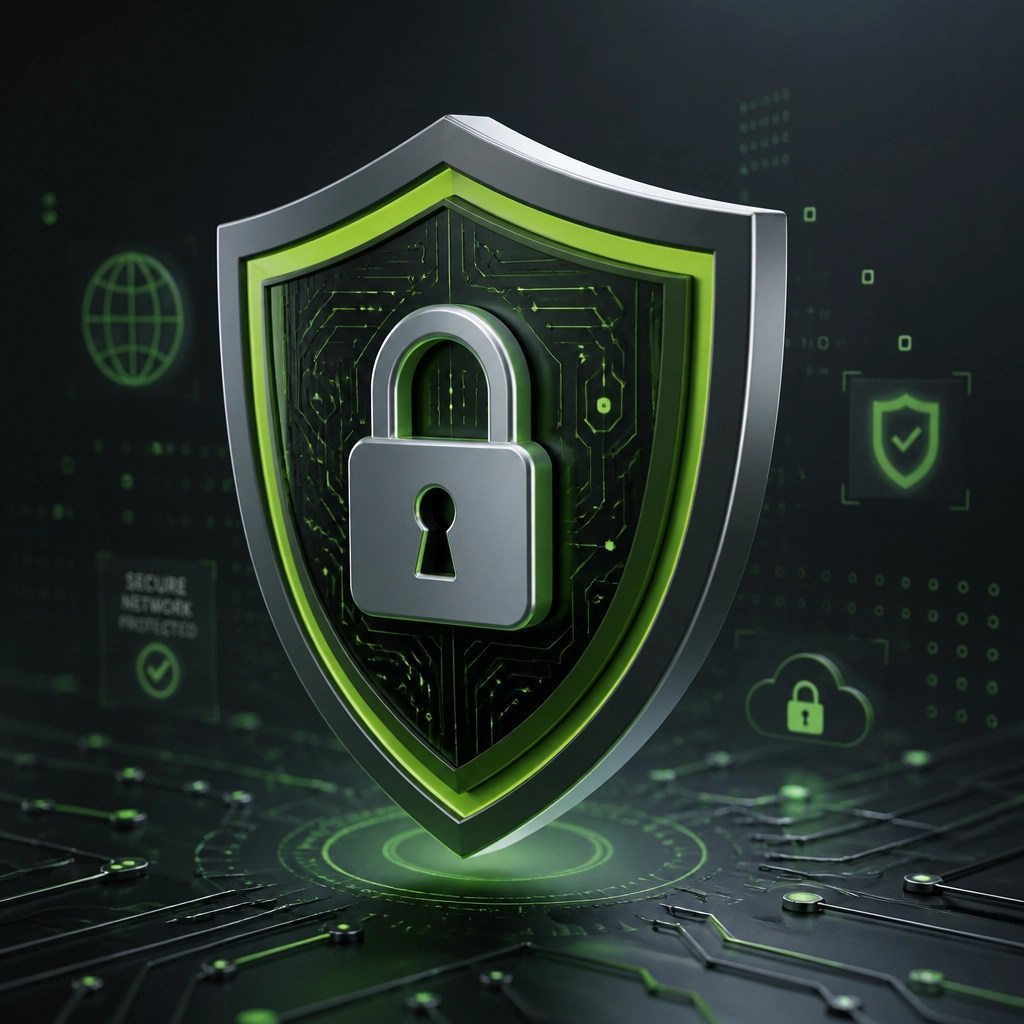 3D digital illustration of cybersecurity and network protection