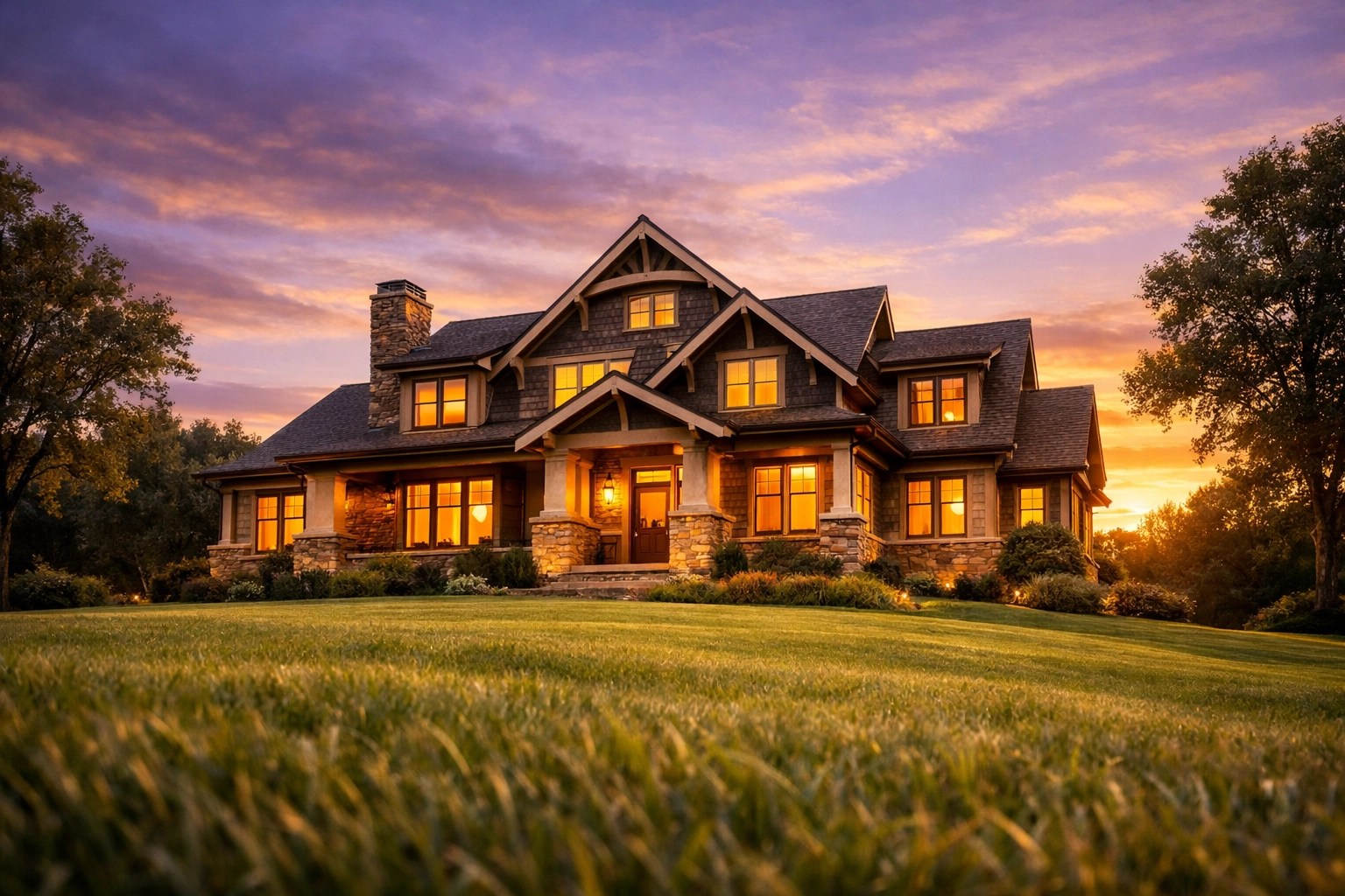 A craftsman style home in Milton GA at sunset, representing protected dreams through life insurance.